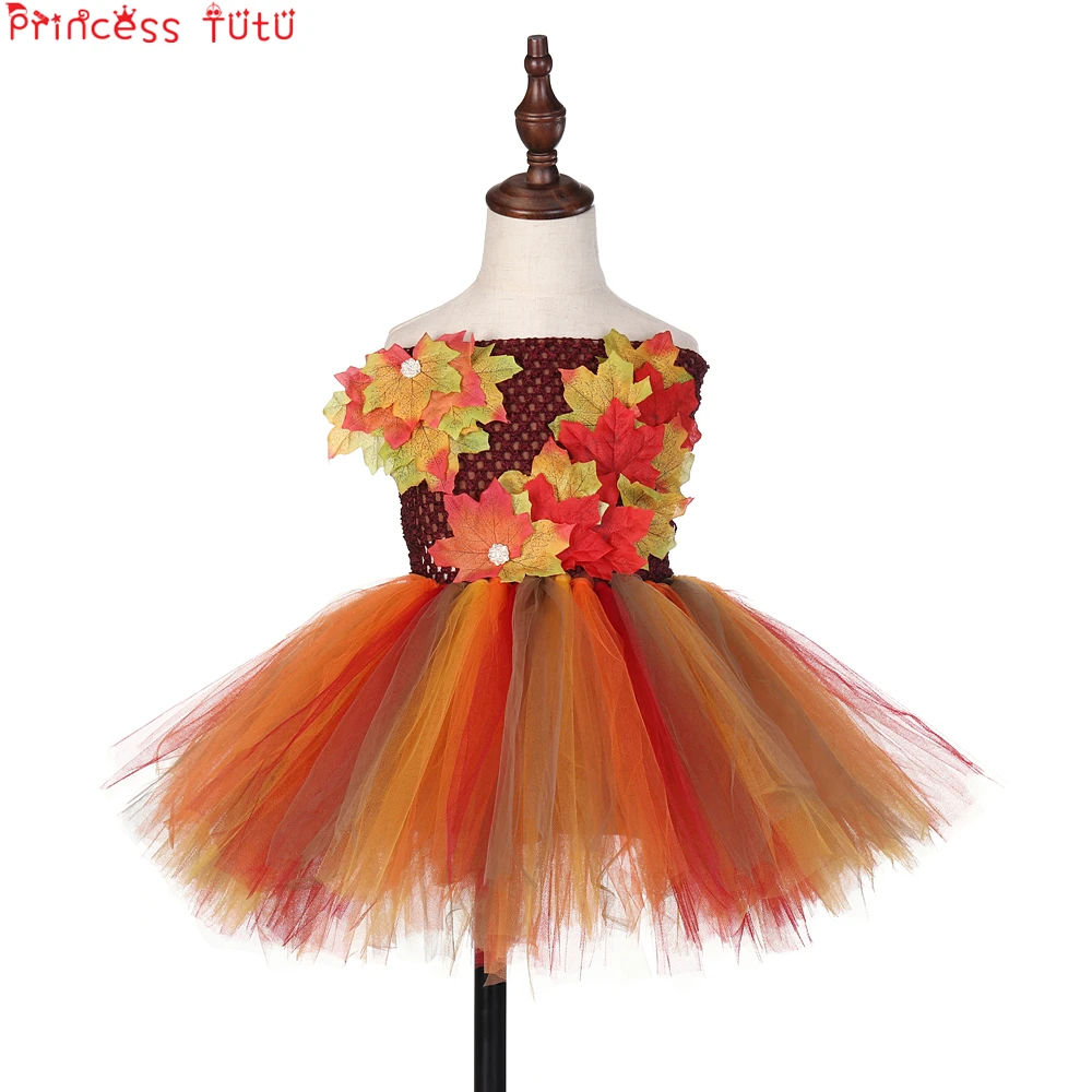Fall Maple Leaf Girl Tutu Dress Children Strapless Strap Thanksgiving Birthday Party Clothing Beautiful Artistic Kids Clot | Детская