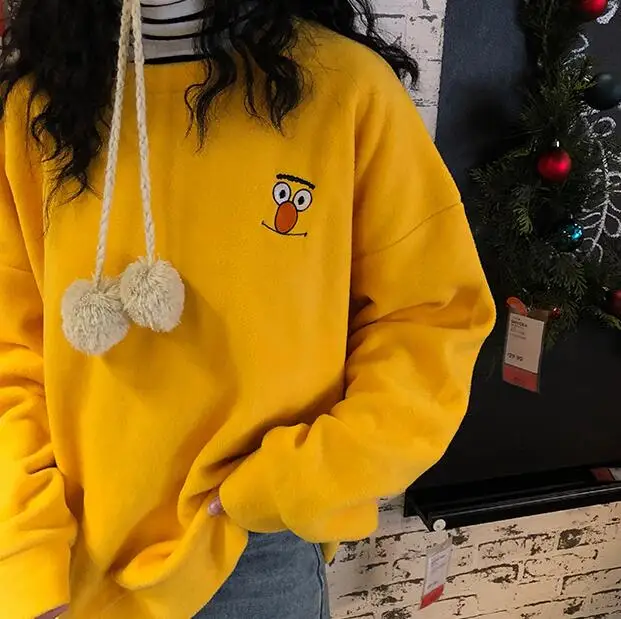 Cute cartoon embroidery o-neck long sleeve t-shirt | Женская одежда