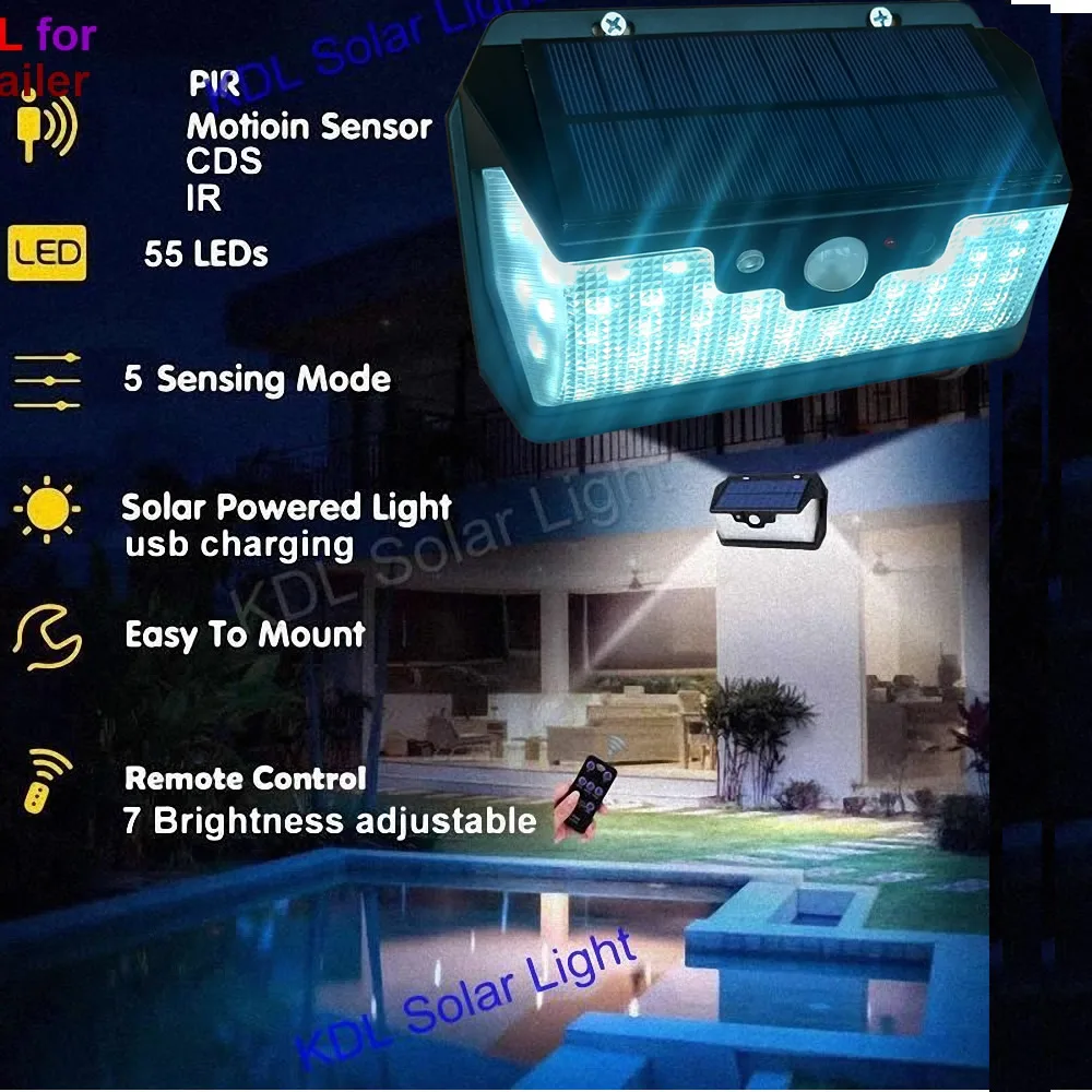 Новое поступление 55 LED 900lm Солнечный свет дистанционное управление 5000mha большой