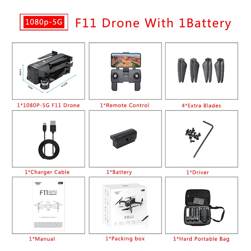 F11 1B Storage Bag SJRC F11 PRO 5G Wifi FPV gps бесщеточный Квадрокоптер 25 минут время полета RC Дрон 1080 P/2 K HD камера с сумкой для хранения - Цвет: F11 1B Storage Bag