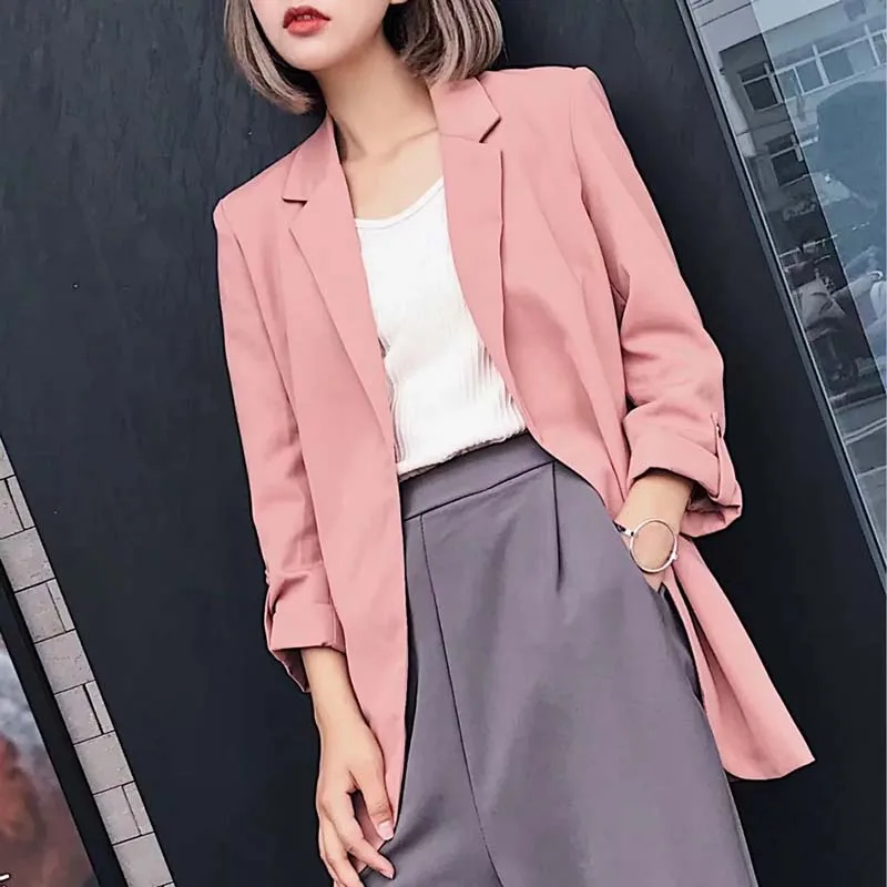 Vancol fashion pockets notched suit for women 2017 pink black female business slim luxury office suits coat | Женская одежда