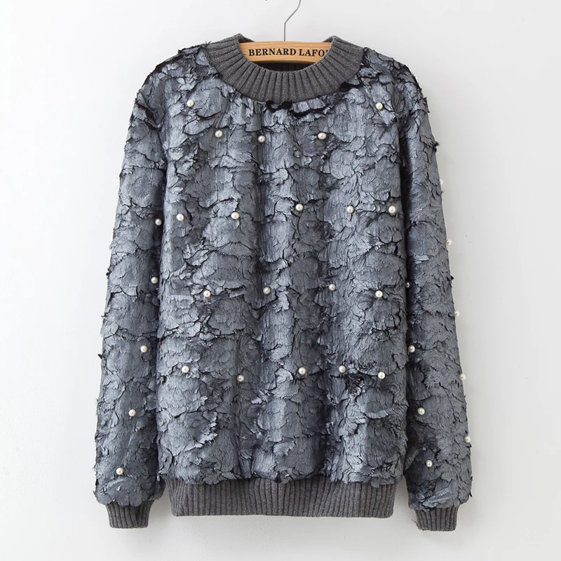 New Korean Women's Pullover Sweaters Plush Winter Long Sleeve Beaded Printed Sweater High Neck Fashion Tops High-Street Women | Женская