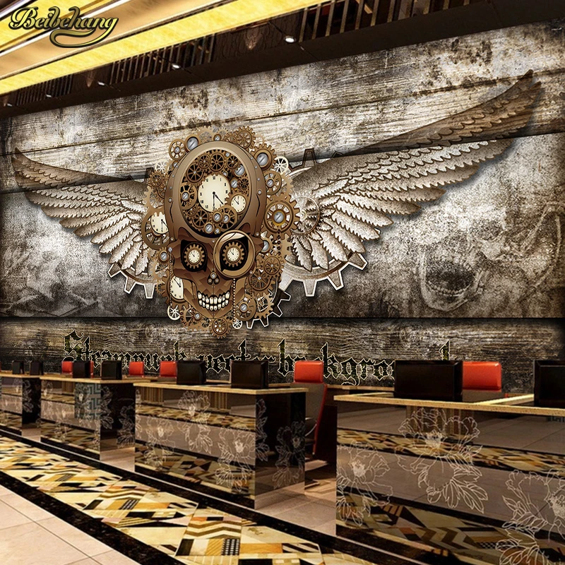 beibehang 3D Large Stereo Retro Wooden Glove Wings Theme Fresco Cafe Bedroom Bar Background Wallpaper papel de parede | Обустройство