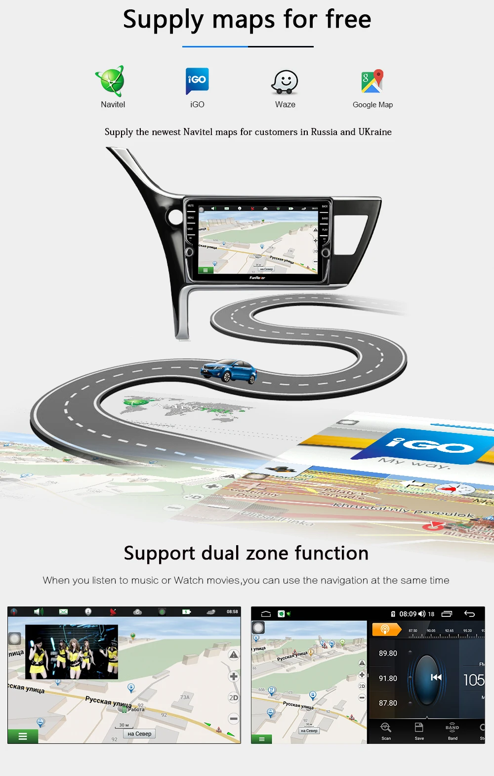 Funrover, 8 ядер, android 9,0, автомобильный dvd-плеер для Toyota Corolla, радио, gps навигация, 64 ГБ, DSP, слот для sim-карты, Разделенный экран, Wi-Fi