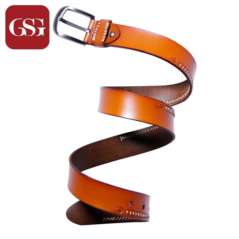 

GSG Men Genuine Leather Belt Full Grain Leather with unique thread decoration Fathers Day Gift