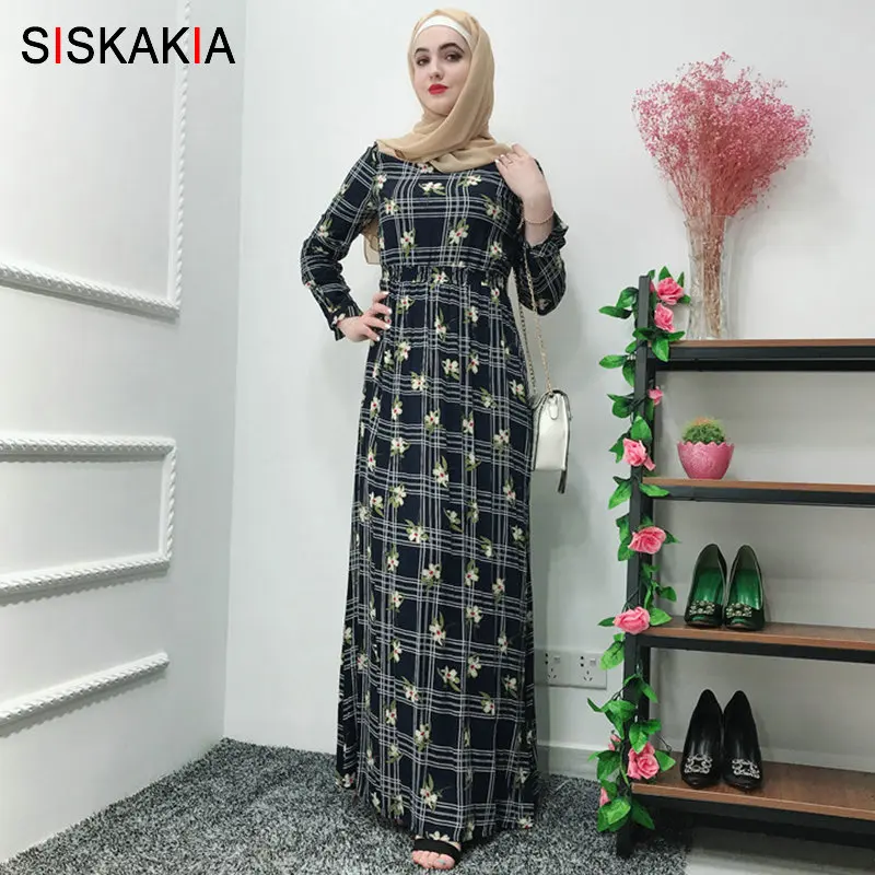 Женское платье с длинным рукавом Siskakia длинное винтажное высокой талией и круглой