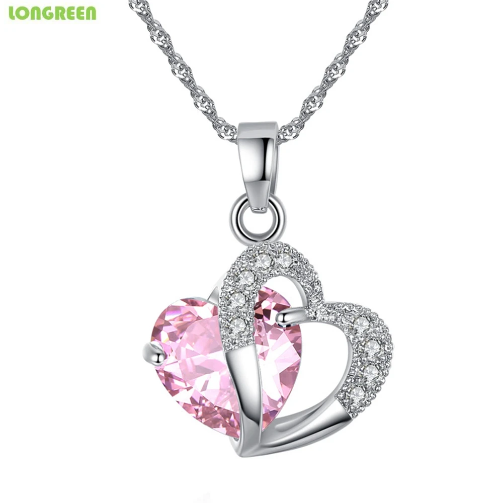 Женское серебряное ожерелье с кулоном ювелирное изделие белым кубическим