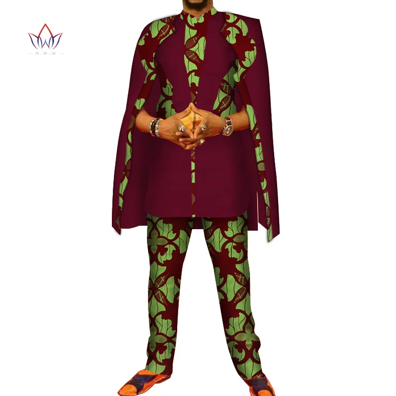Африканский принт 3 шт. мужские комплекты Топ dashiki и брюки и халат набор Базен размера плюс традиционная африканская одежда 6XL WYN327
