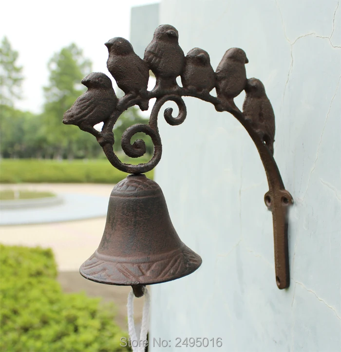 Железный дверной звонок колокольчик в деревенском стиле с птицами настенный