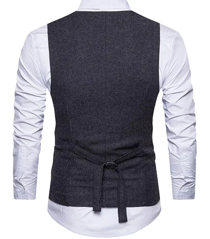 Винтажный коричневый двубортный шерстяной жилет в британском стиле мужской