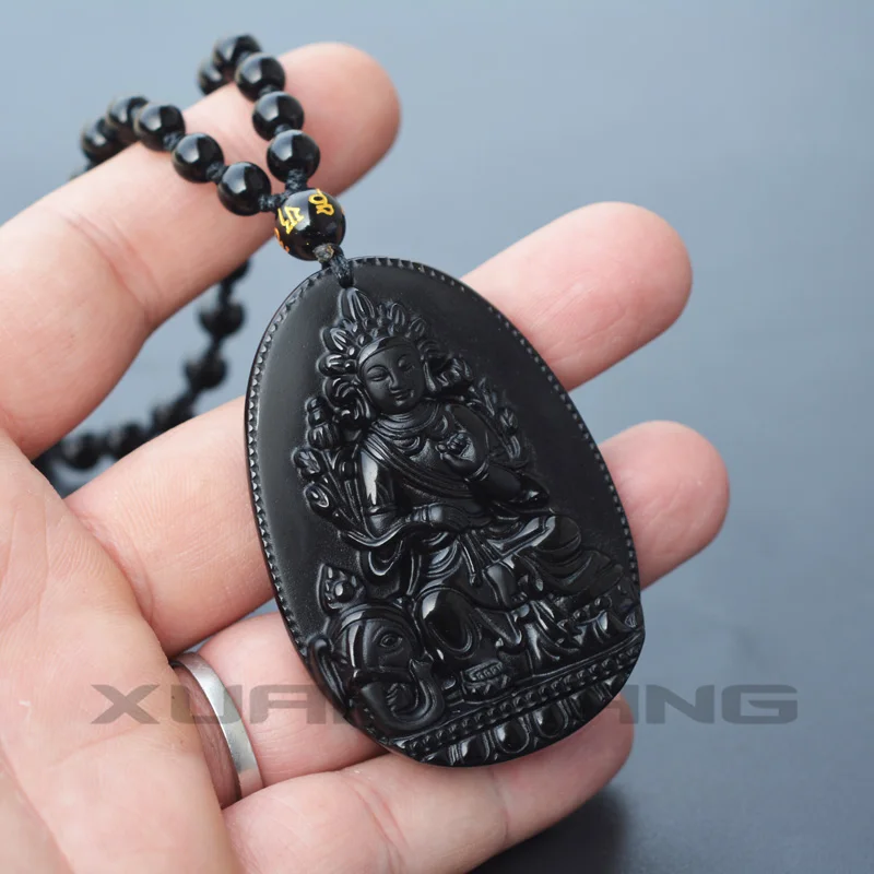 Натуральный черный обсидиан ручной резной патрон saint Elephant GuanYin подвеска на удачу