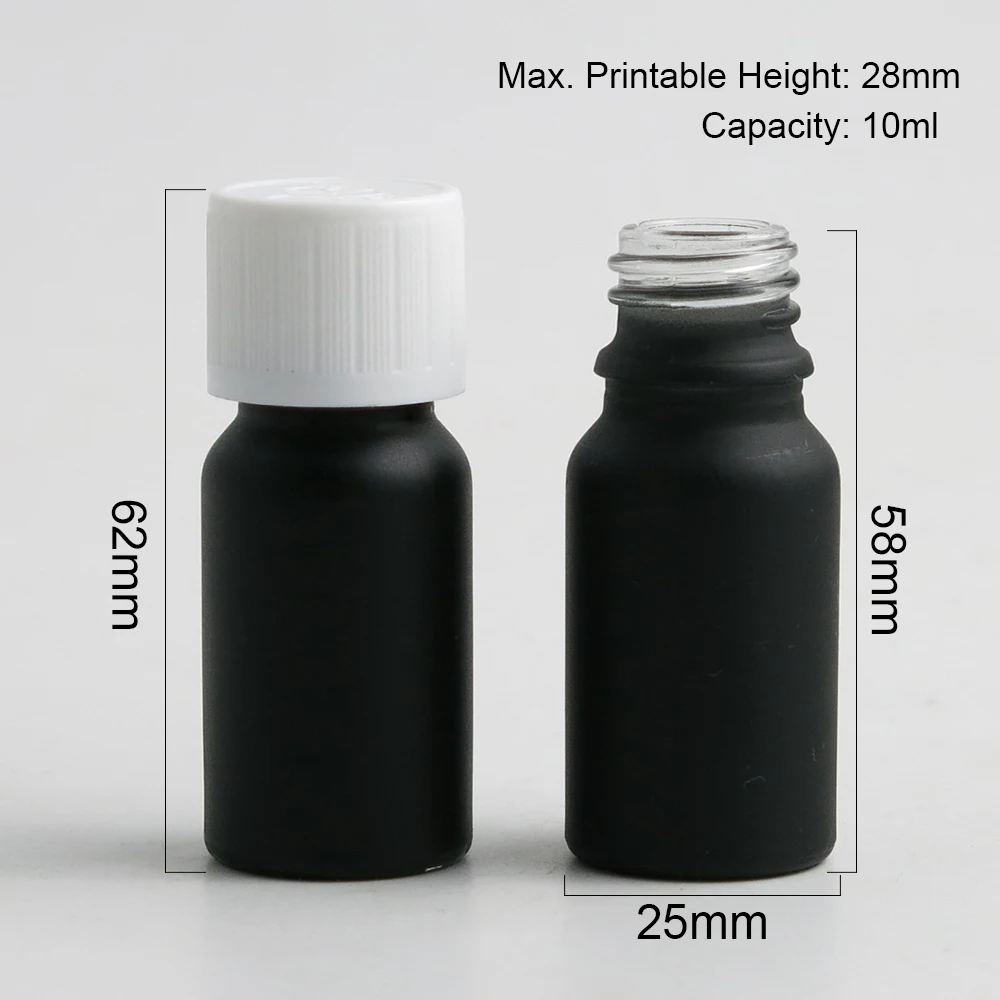 

10 x 10ml Essential Oil Travel Smooth / Frosted Black Glass Bottle With Plastic Cap For Liquid Reagent Pipette Bottle Containers