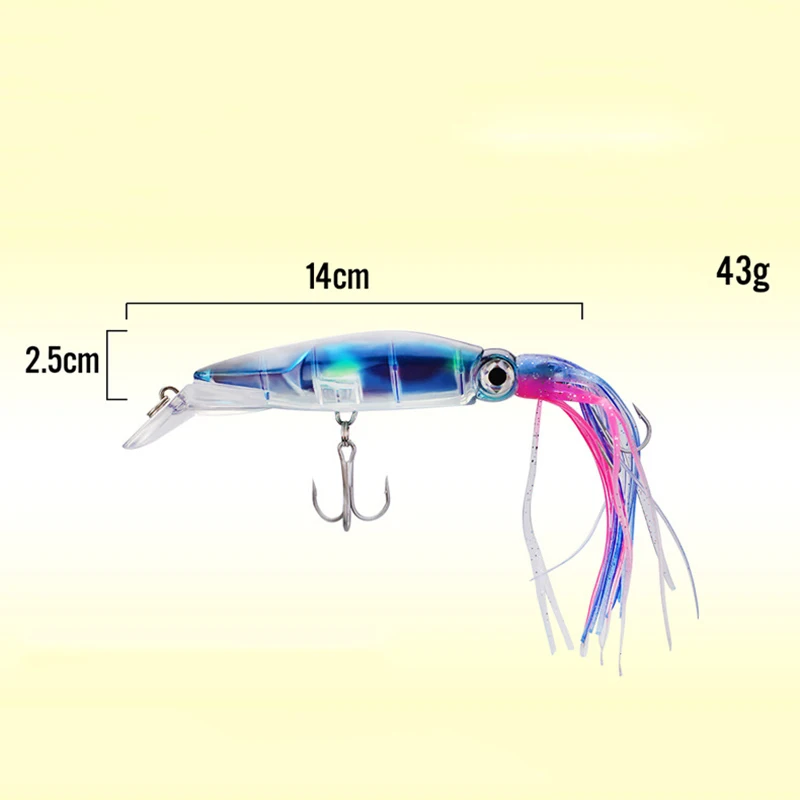 1pcs Hard Fishing Lure Fish Bait 14cm/43g 4 Color Squid High Carbon Steel Hook Octopus Crank For Artificial Tuna Sea Allure Tool | Спорт и