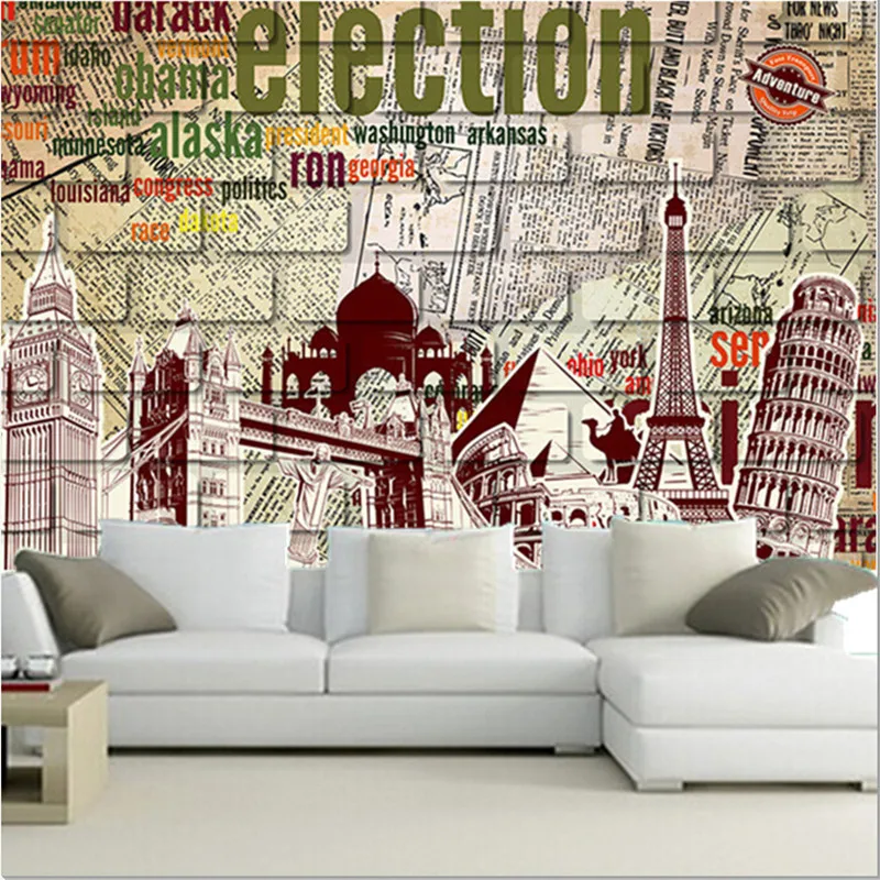 3D фрески на заказ ретро кирпичная стена в английской газете обои для спальни