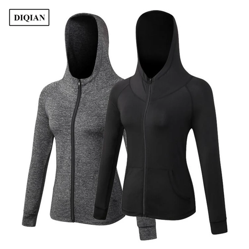 DIQIAN Breathable Hooded Running Jacket Women Long Sleeve Bodybuilding Female Sport Gym Yoga Jackets Sportwear 2XL | Спорт и
