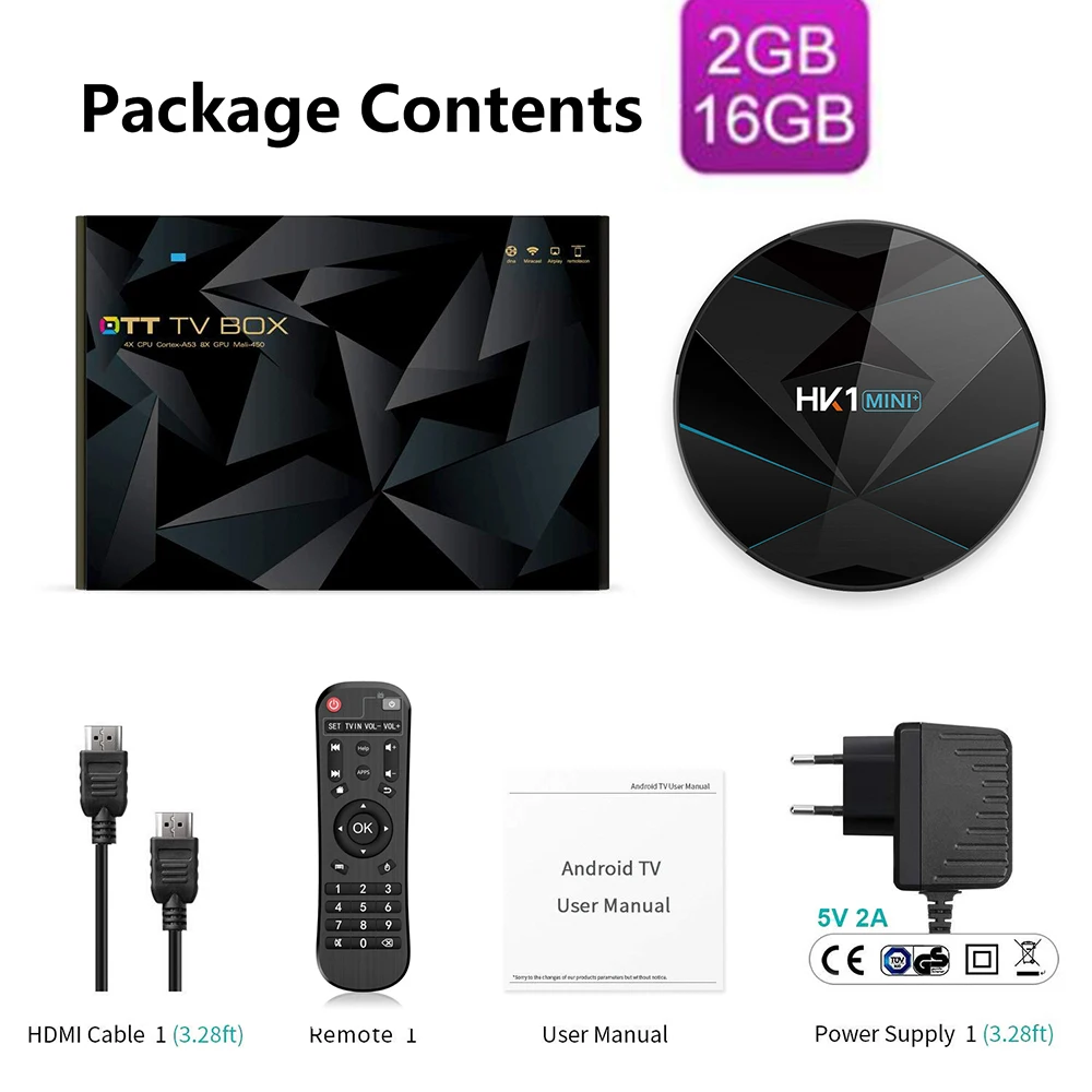 2G 16G HK1 Мини плюс Android 9,0 ТВ приставка bluetooth 2G 16G/4g 64 GB/32G RK3318 2,4G/5G wifi 4K 3D ТВ приставка опционально air mouse t95 max - Цвет: 2G 16G