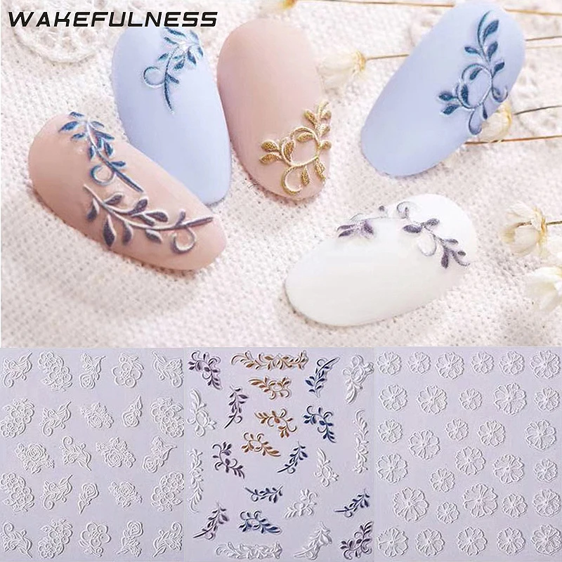 

WAKEFULNESS 1 лист Цветы самоклеющиеся 5D наклейки для ногтей s наклейки акриловые тисненые 3D наклейки для ногтей маникюра украшения