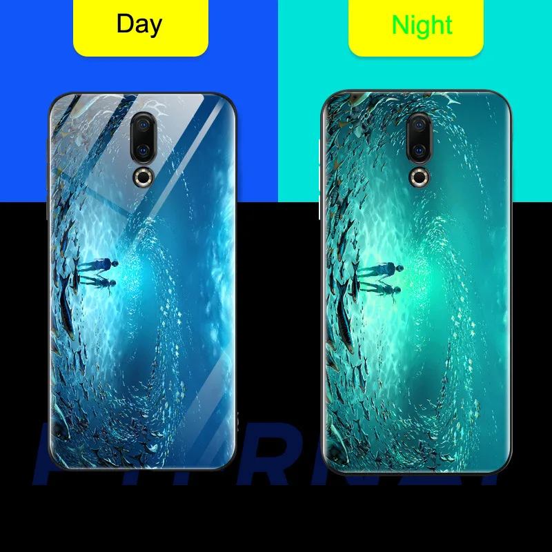 Meizu16 светящийся чехол из закаленного стекла для Meizu 16 16X Чехол 9H HD узор с ночным