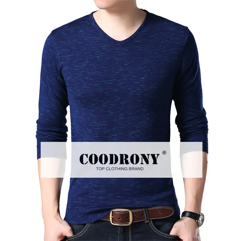 COODRONY, свитер, пуловер, Мужская одежда,, осень, зима, Вязанные шерстяные свитера, Повседневный, облегающий, v-образный вырез, хлопок, Pull Homme Top 8215