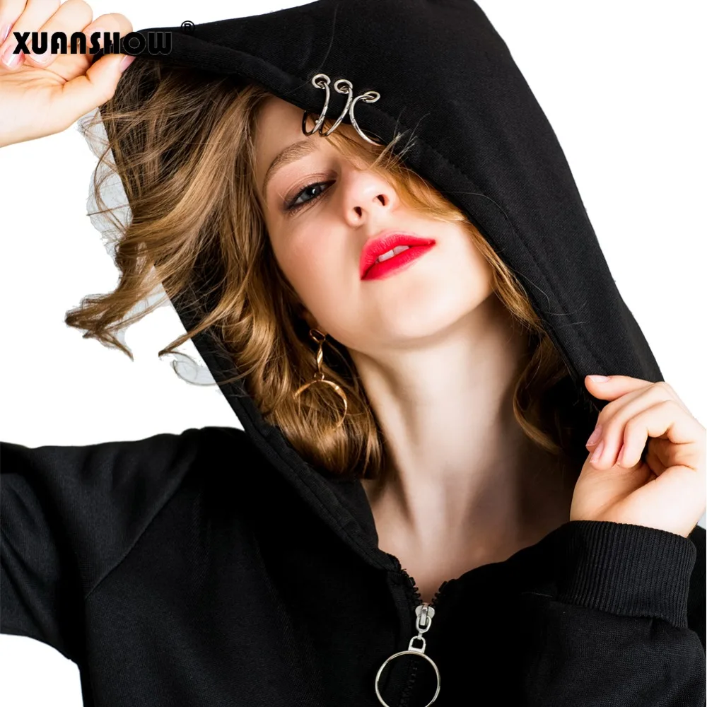 XUANSHOW 2018 Женский толстовки Кофты Длинный рукав мода Большая шляпа Харадзюку Панк