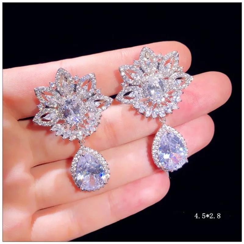 Серьги-капли для женщин, 925 серебро, кубический цирконий, хорошее ювелирное изделие, Ретро стиль, темперамент, для невесты, свадьба, без ушей, с отверстием, клипса для ушей - Цвет камня: Серый