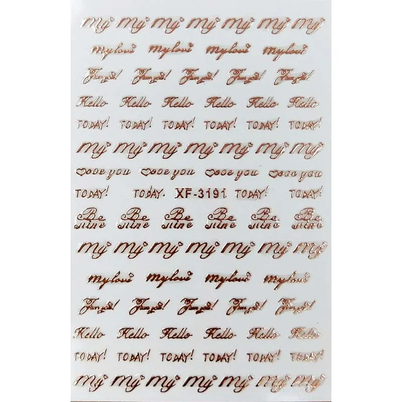 XF3191 Mybormula, 1 шт., розовое золото, с цифрами, буквенный дизайн, 3d стикер для дизайна ногтей, наклейка для ногтей, слайдер для ногтей, художественное украшение, DIY, клейкая наклейка - Цвет: XF3191