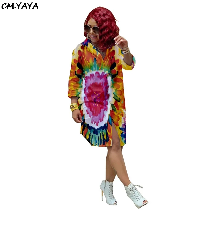 Женское винтажное платье-рубашка с длинным рукавом и отложным воротником до