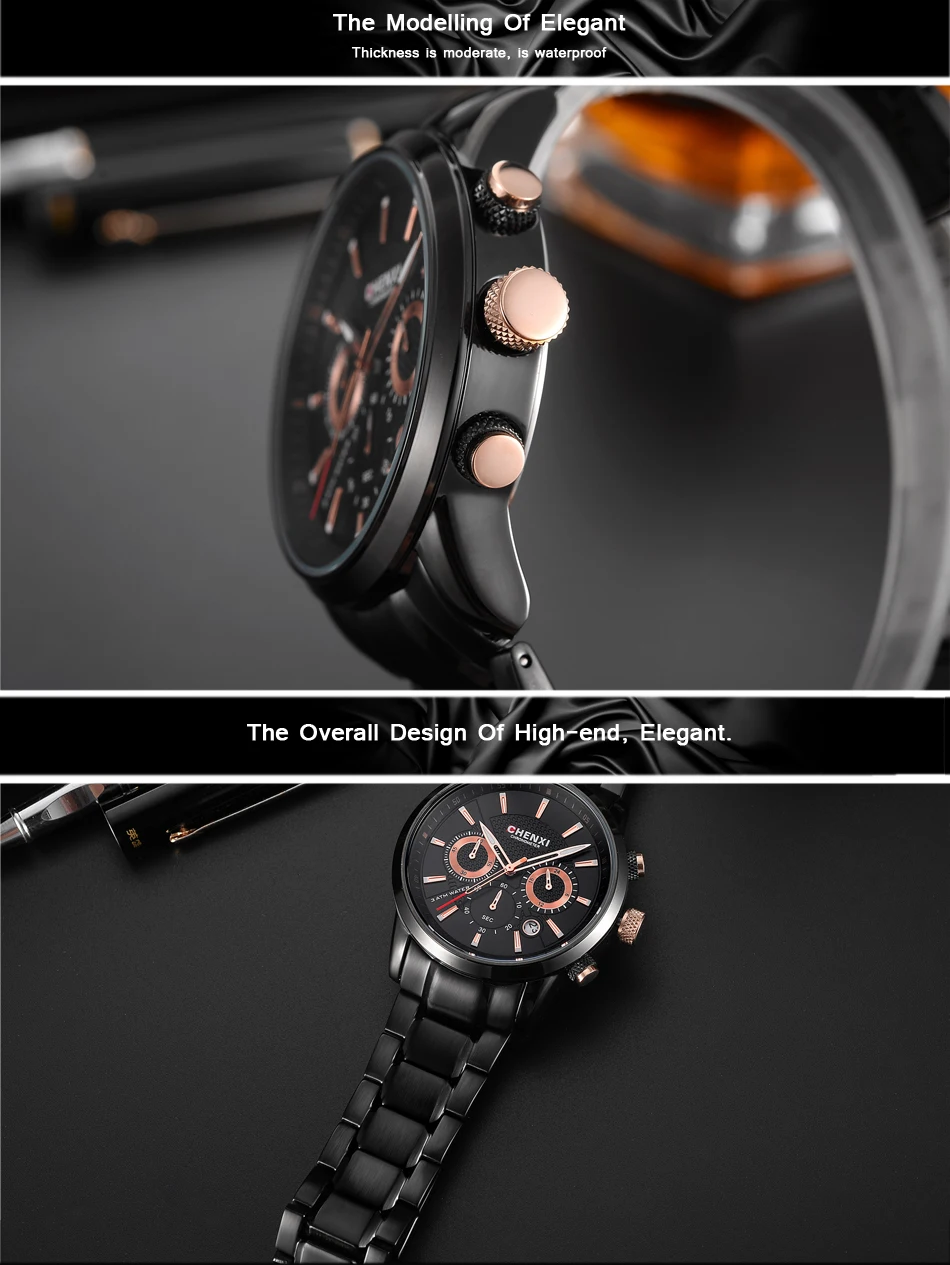 

CHENXI Men New Watches Man Business Stainless Steel Quartz watch Fashion Multifunction Military Clock Relogio Masculino Gift