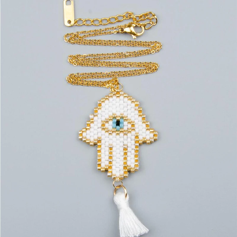 Женское колье-цепочка SHINUSBOHO Hamsa серое ожерелье с цепочкой в виде сглаза и радугой