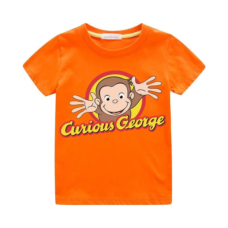 Orange T-shirts Для мальчиков и девочек дети милые мультфильм Любопытный Джордж Костюмы летняя футболка костюм футболки дети короткий рукав футболка верхняя одежда ZA090 - Цвет: Orange T-shirts