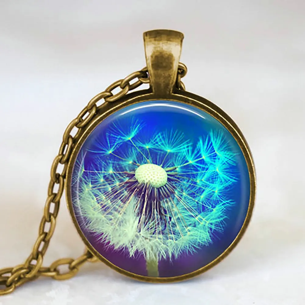 Ожерелье с подвеской в виде цветка одуванчика Древо жизни стекло ручной работы