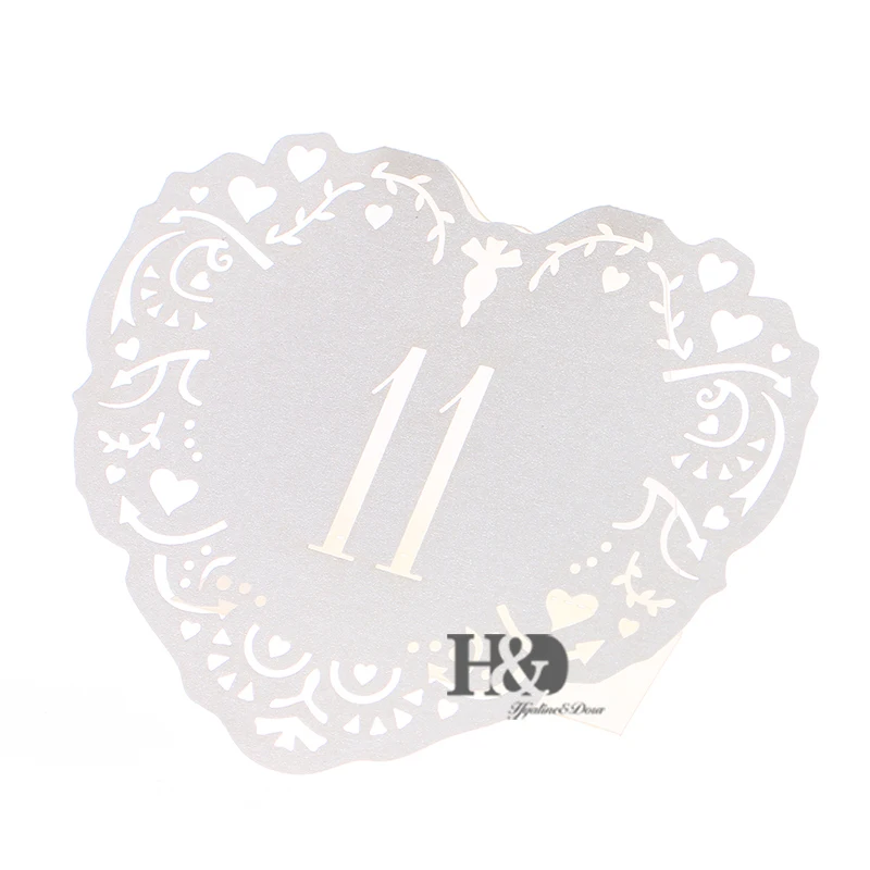 10 шт./компл. настольные карты цвета слоновой кости с сердечками номером стола от 11