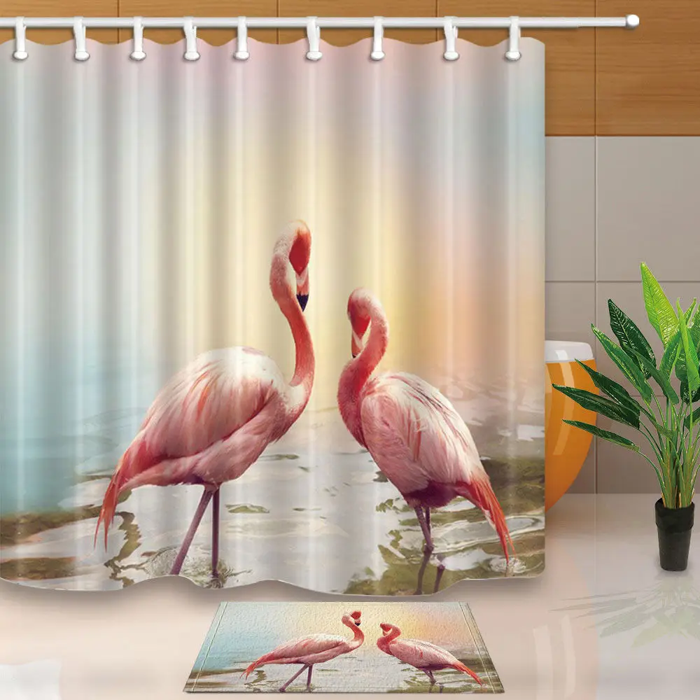 3D Фламинго пара декоративные шторы для ванной из водонепроницаемой ткани