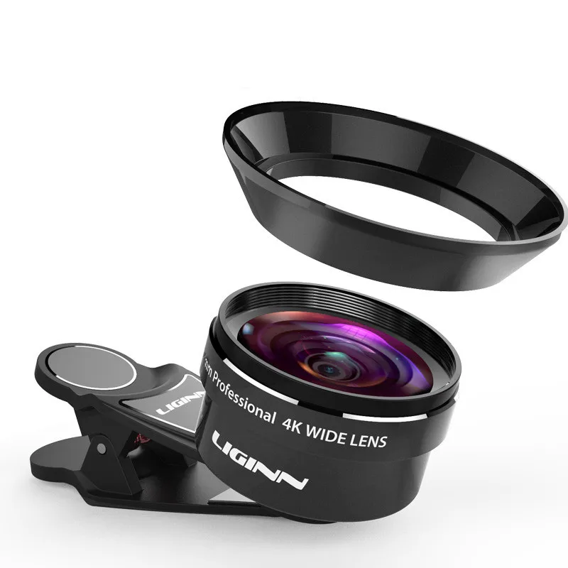 LIGINN 4K HD Мобильный SLR объектив 18 мм широкоугольный телефон Смартфон объектив для iPhone 6S 7 8 Plus Xiaomi Redmi с блендой L-618 - Цвет: Black