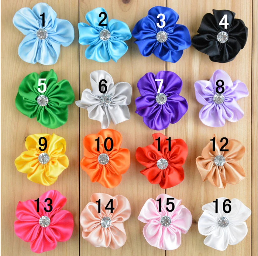 

2.1" Satin Ribbon Petal Flower With Pearl For Hair Accessories Fabric Flowers For newborn Headbands