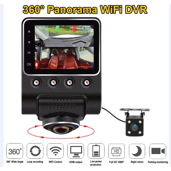 ZUCZUG Новинка 2," 360 панорамный WiFi Автомобильный видеорегистратор камера Full View HD 1080P рекордер Скрытая камера видеорегистратор ночное видение объектив рыбий глаз - Название цвета: with rear camera