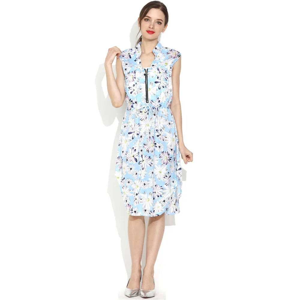 Небесно-голубой Emotion Moms Summer Style Sleeveless Feather Pattern Maternity Nursing Clothes Women Breastfeeding Dress - Цвет: Небесно-голубой