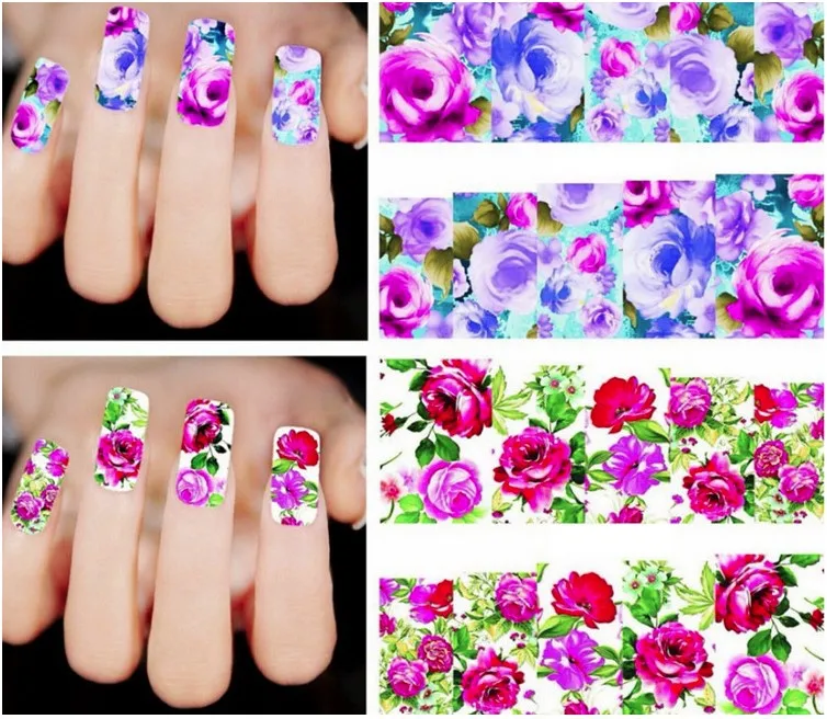 Bittb 50pcs/set Flower Nail Stickers Decals Slider Wraps For Nails Art Decor Manicure Water Transfer Sticker Tips
