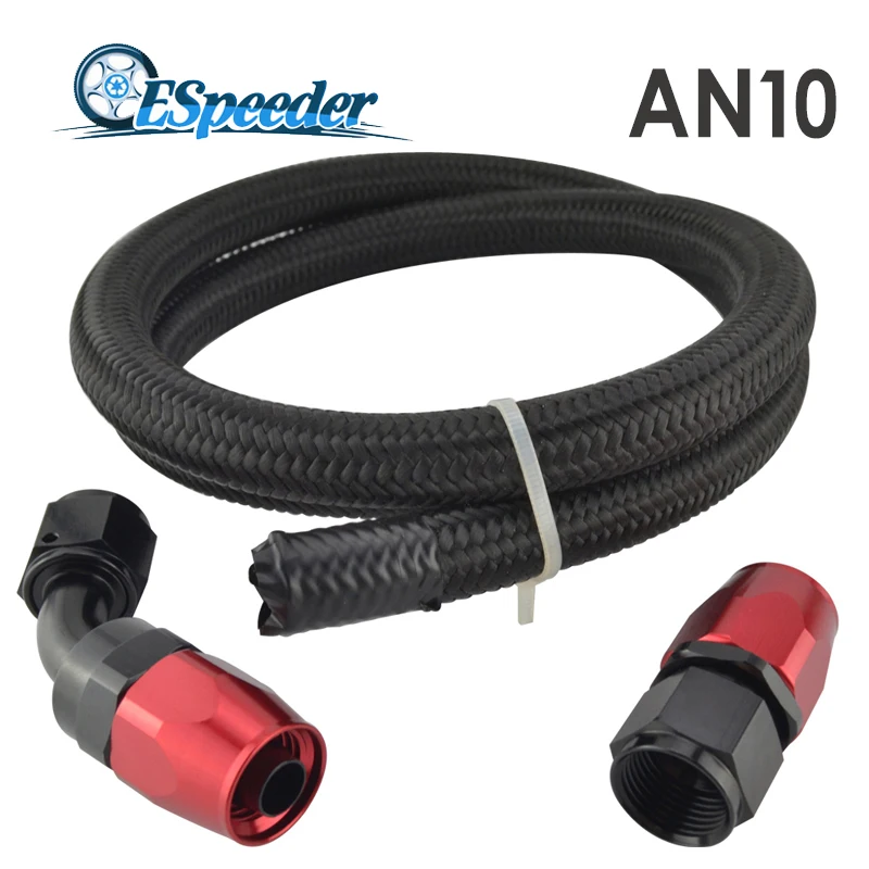 ESPEEDER AN10 10-AN 1M Straight 45 Degree Swivel Fitting Adapter Stainless Braided Oil Line Hose End Nylon Tubing Kit Black | Автомобили и