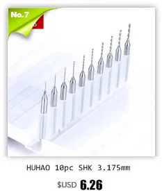 HUHAO 1pc Shank 3.175mm TiN Coating Corn end mill Cutter PCB milling bits for PVC PCB CNC router bits 0.6mm to 2.4mm end mill