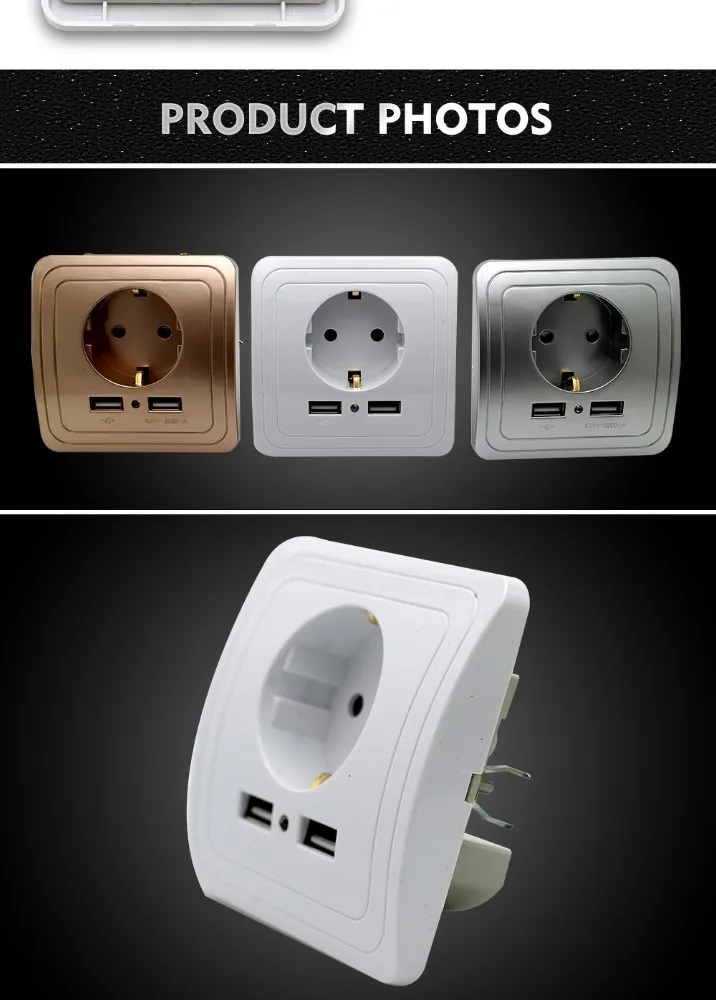 Штепсельная розетка европейского стандарта с двумя usb-портами, Силовая розетка 2000ма 16А, ЕС, умный дом, настенное зарядное устройство, адаптер, зарядная розетка с USB-настенным адаптером