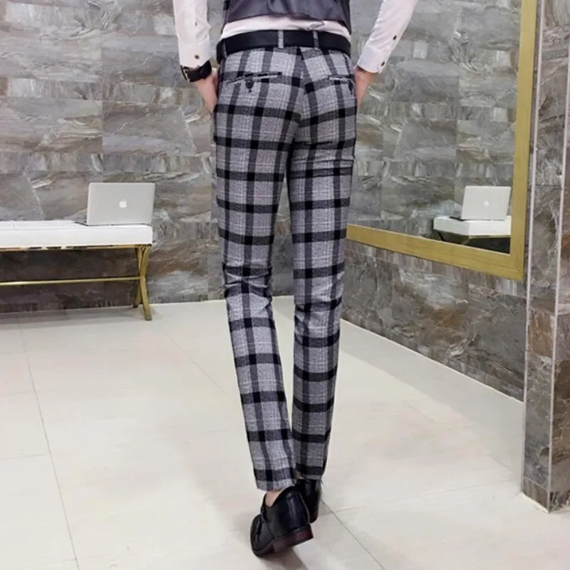 Большие клетчатые брюки мужские облегающие костюм Homme Pantaloni Uomo повседневные