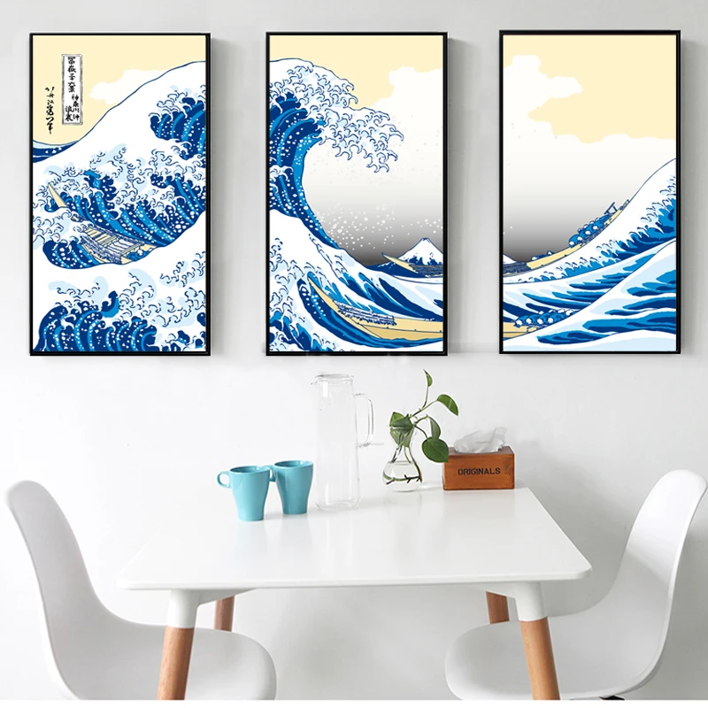 Японские картины Kanagawa Katsushika Hokusai 3 шт. Картина на холсте Постер украшение дома