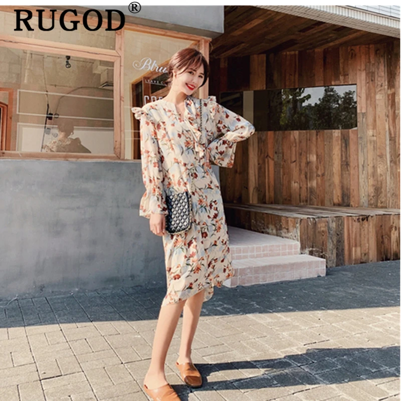 RUGOD цветочный принт Винтаж женское летнее платье шикарный пляж в стиле бохо