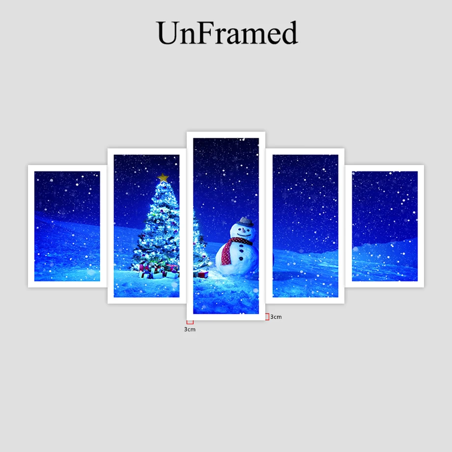 YPHYHD Modern Frame Modular Wall Paintings 5 Panel Christmas Tree Landscape HD Poster Decoration Print on Canvas Home | Дом и сад