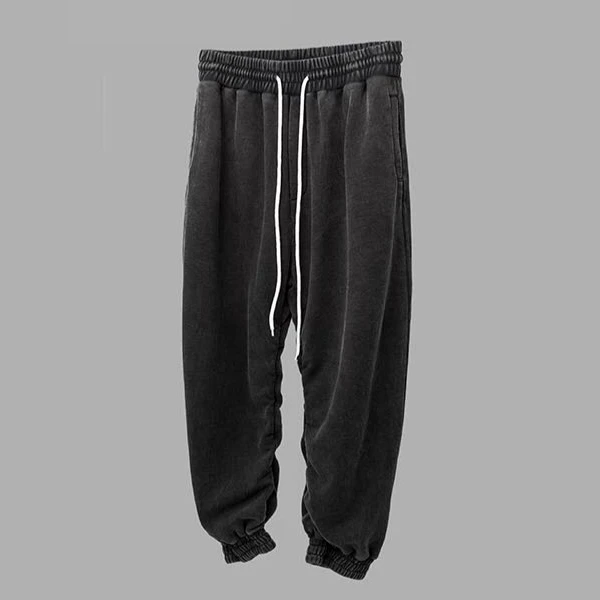 vintage grey Hiphop Washed Grey Baggy Sweatpants Kanye West Loose Fit Drop Crotch Jogger Pants Elasticized Cuffs Streetwear - Color: vintage grey