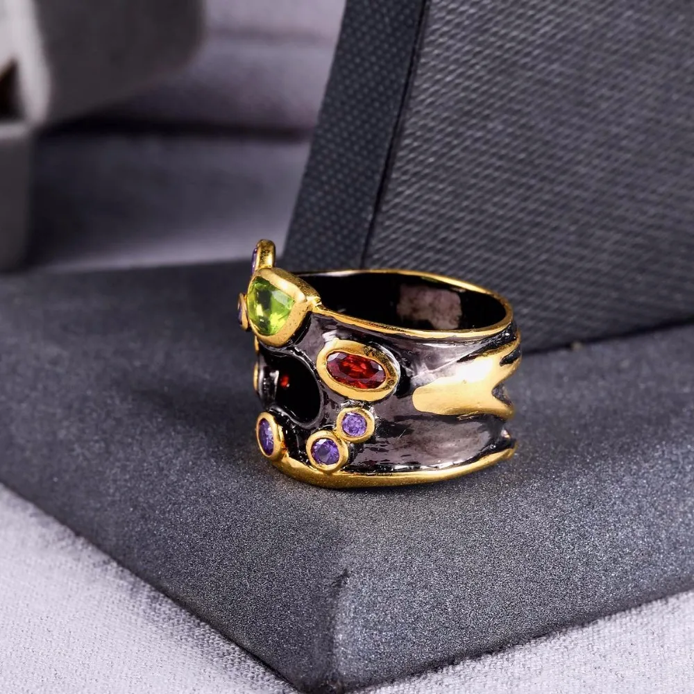 Чжэ вентилятор Винтаж большое кольцо для Для мужчин Мульти Кубический Цирконий