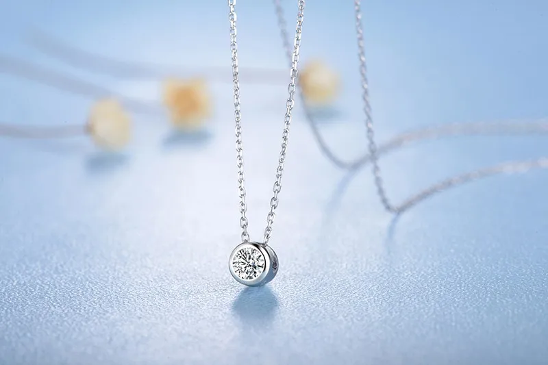 Реальный ZOCAI 0.18CT F-G/VS алмазный кулон 18 K белого золота(Au750) с 925 серебряной цепочкой D04586