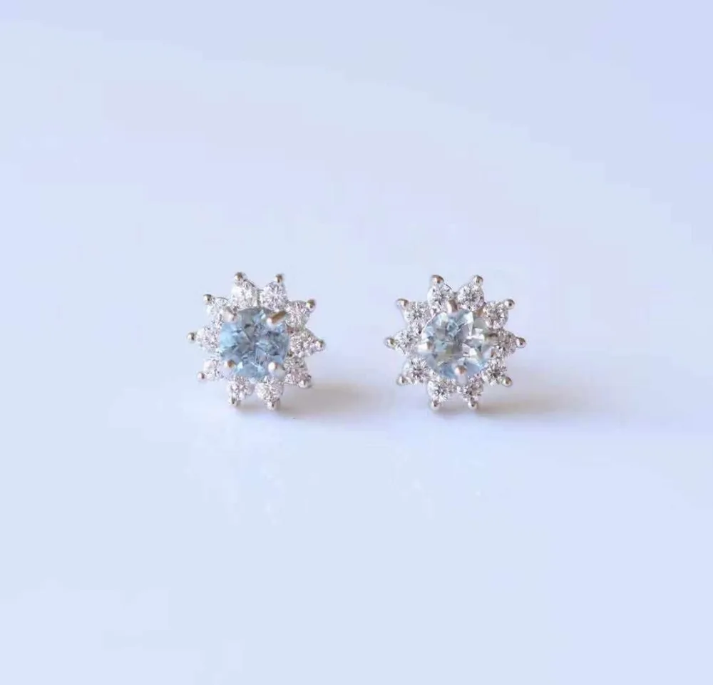 

Natural Aquamarine Round Cut Diamond Wedding Earrings Jewelry Gemstone
