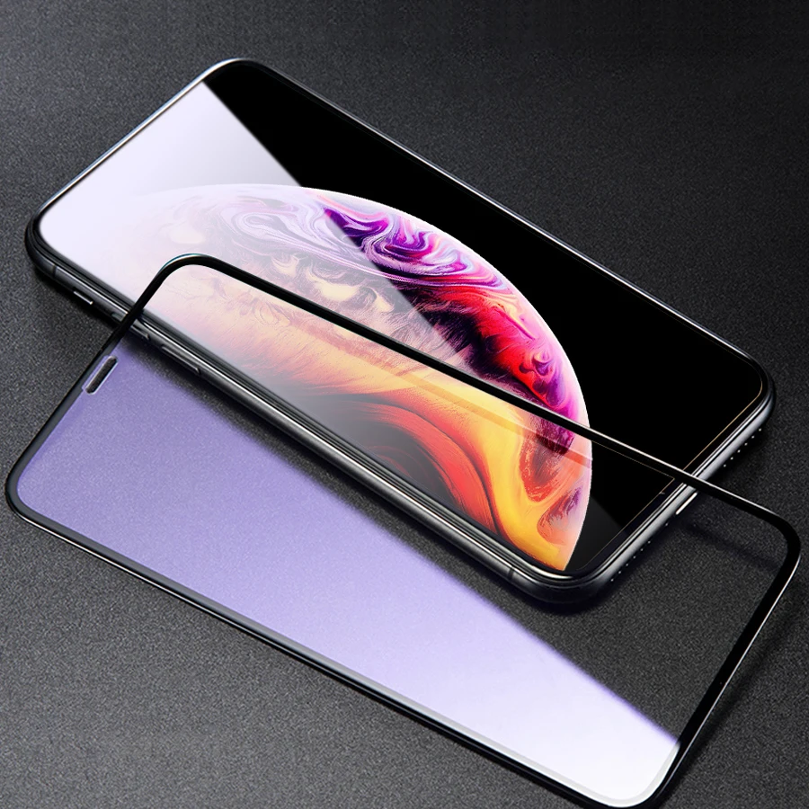 Закаленное стекло 6D с защитой от фиолетового и синего лучей для iPhone XS MAX XR X 6 6s 7 8 Plus